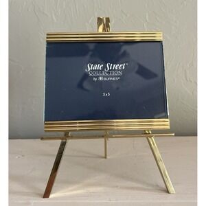 State Street Collection Burnes Photo Picture Frame Easel Stand Brass 3x5 Vintage
